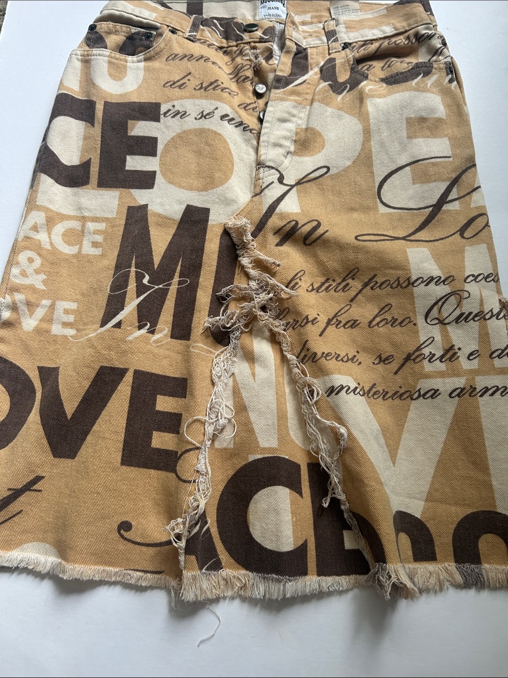 Moschino Beige and Brown Script & Graphic Midi Skirt